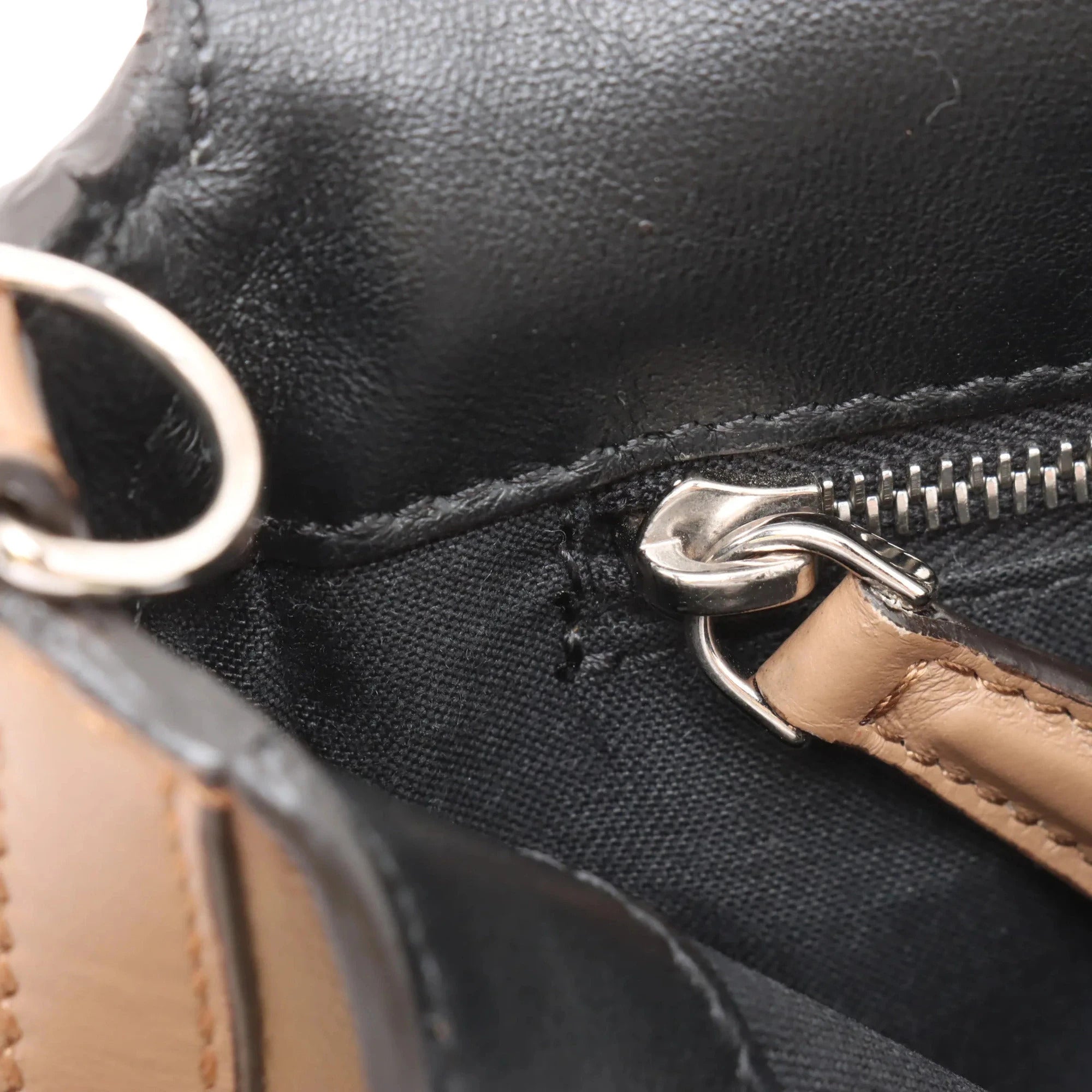 Pre-Loved Baguette Crossbody Bag Monogram Suede Mini with Silver Hardware, Beige