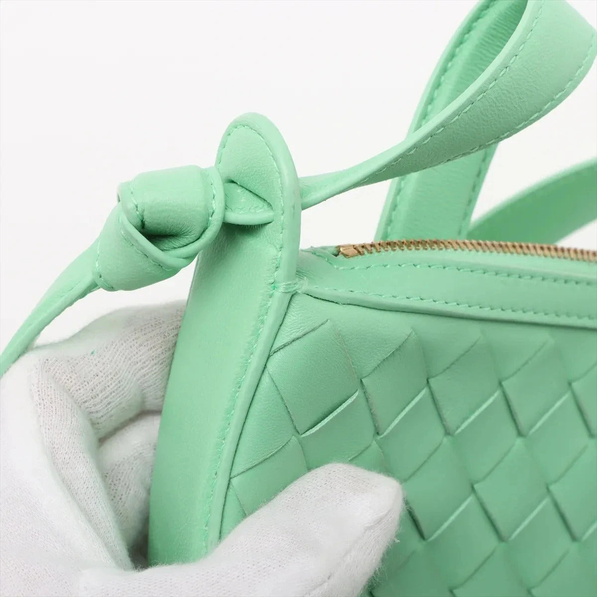 Pre-Loved Sunrise Shoulder Bag Intrecciato Leather Small with Gold Hardware, Mint Green
