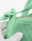 Pre-Loved Sunrise Shoulder Bag Intrecciato Leather Small with Gold Hardware, Mint Green