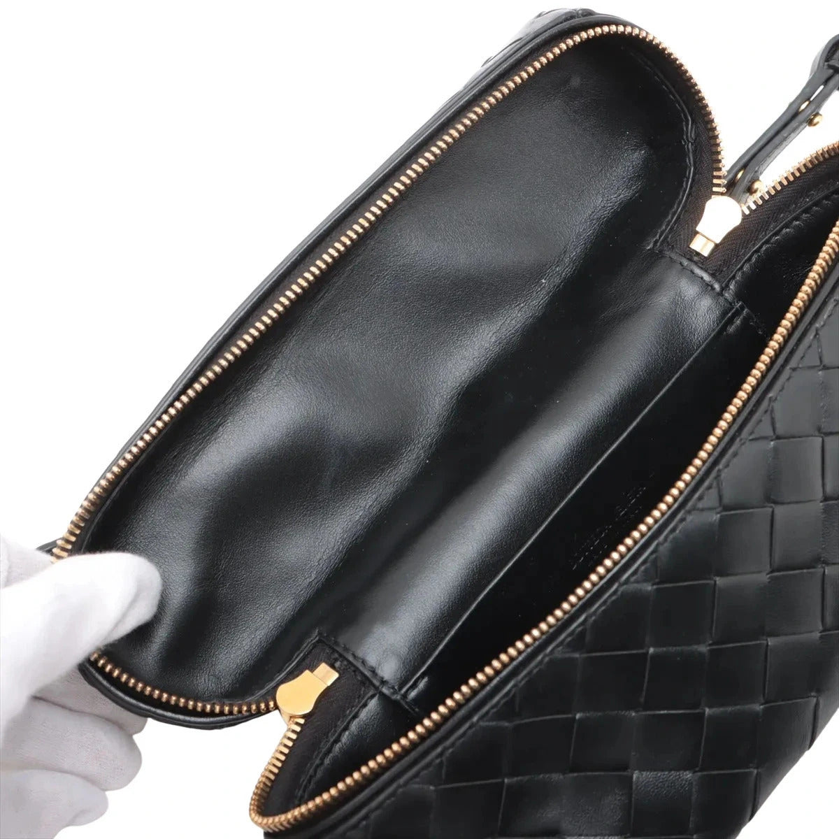 Pre-Loved Intrecciato Camera Bag Crossbody Bag Intrecciato Leather Small with Gold Hardware, Black