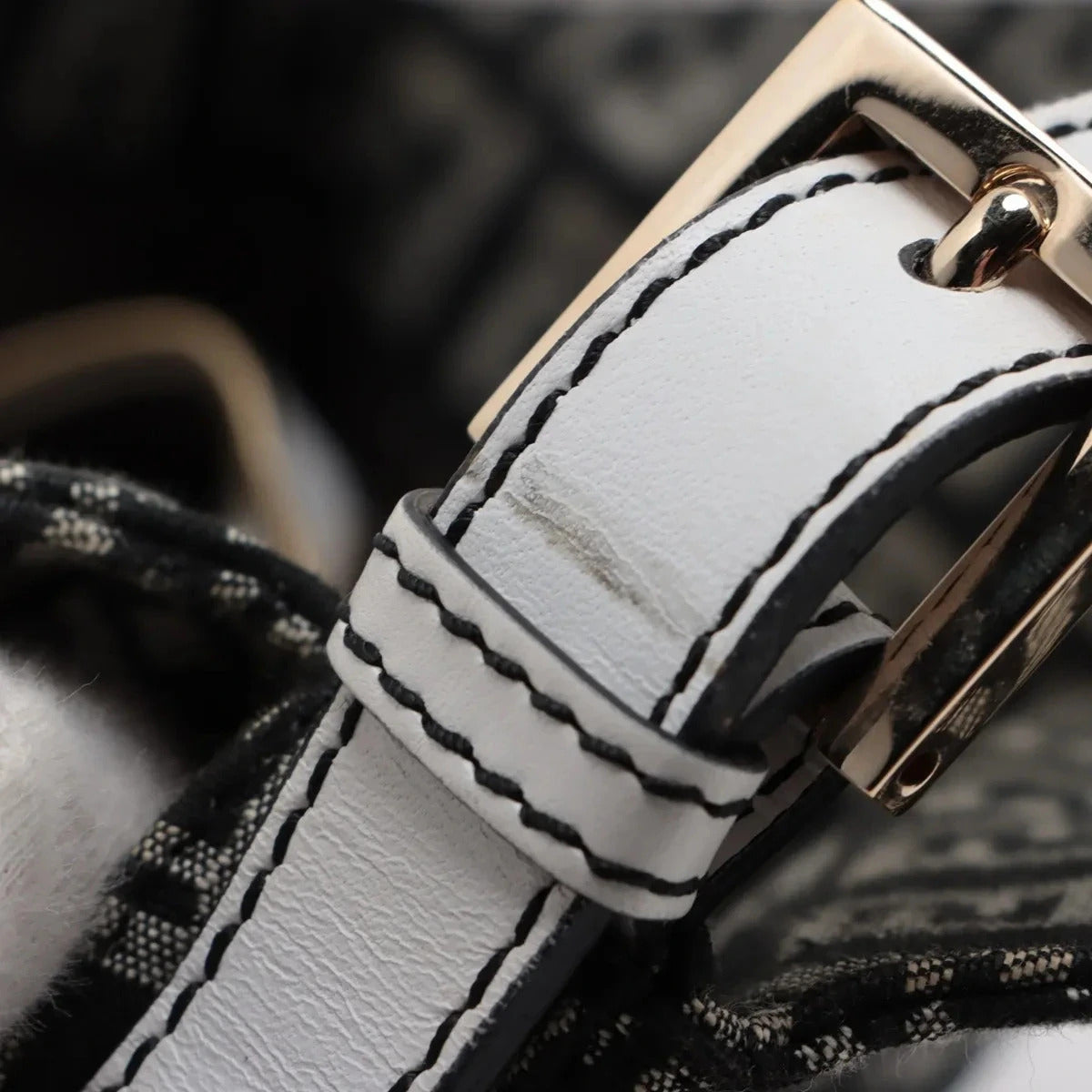 Pre-Loved Mamma Baguette Shoulder Bag Zucchino Coated Canvas with Gold Hardware, Black and Grey
