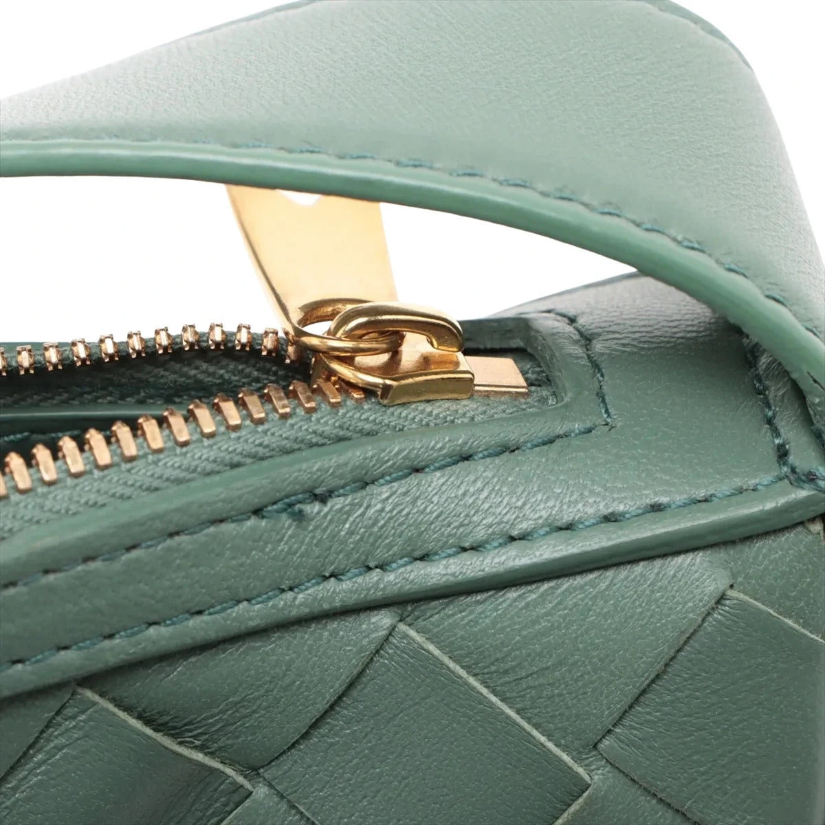 Pre-Loved Sunrise Shoulder Bag Intrecciato Leather Small with Gold Hardware, Sage Green