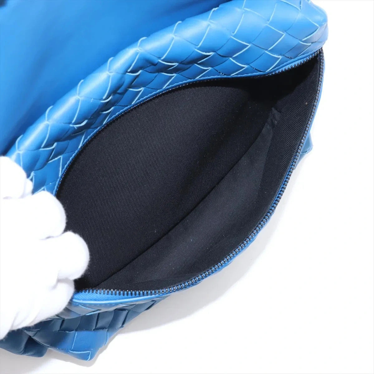 Pre-Loved Intrecciato Backpack Leather with Black Hardware, Blue