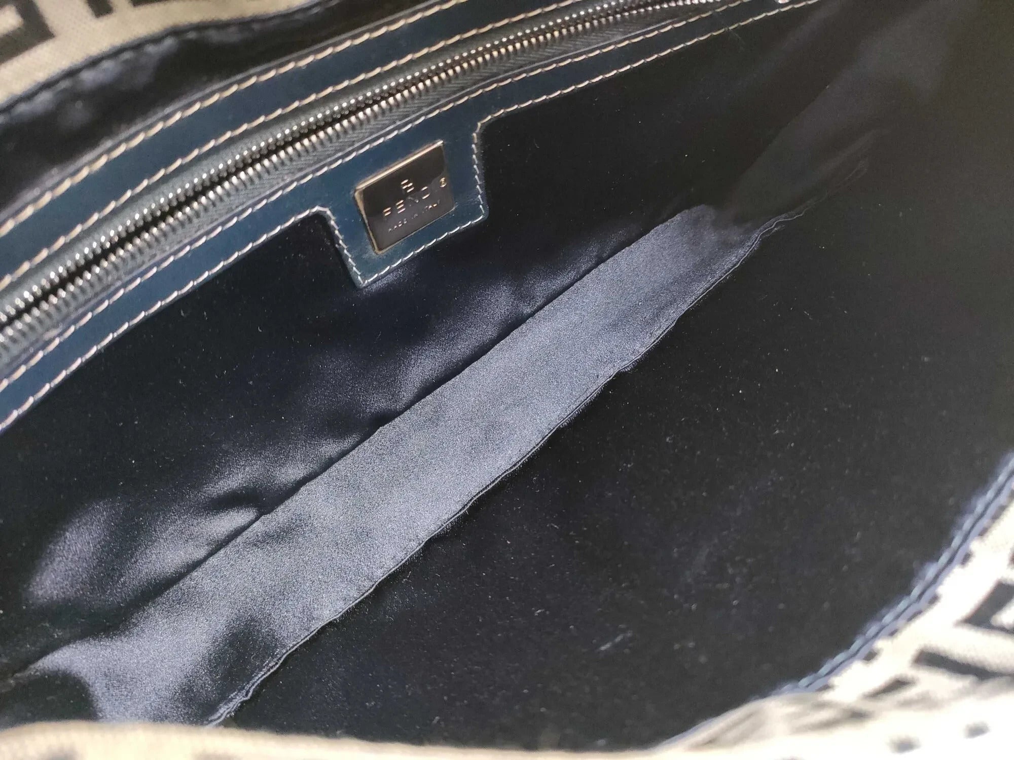 Pre-Loved Mamma Baguette Shoulder Bag Zucchino Canvas Coated with Silver Hardware, Navy and Grey