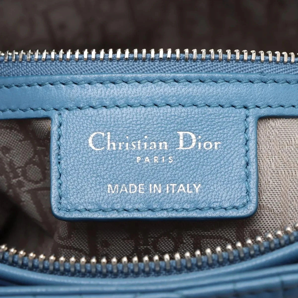 Pre-Loved Lady Dior Handbag Cannage Leather Large with Silver Hardware, Blue