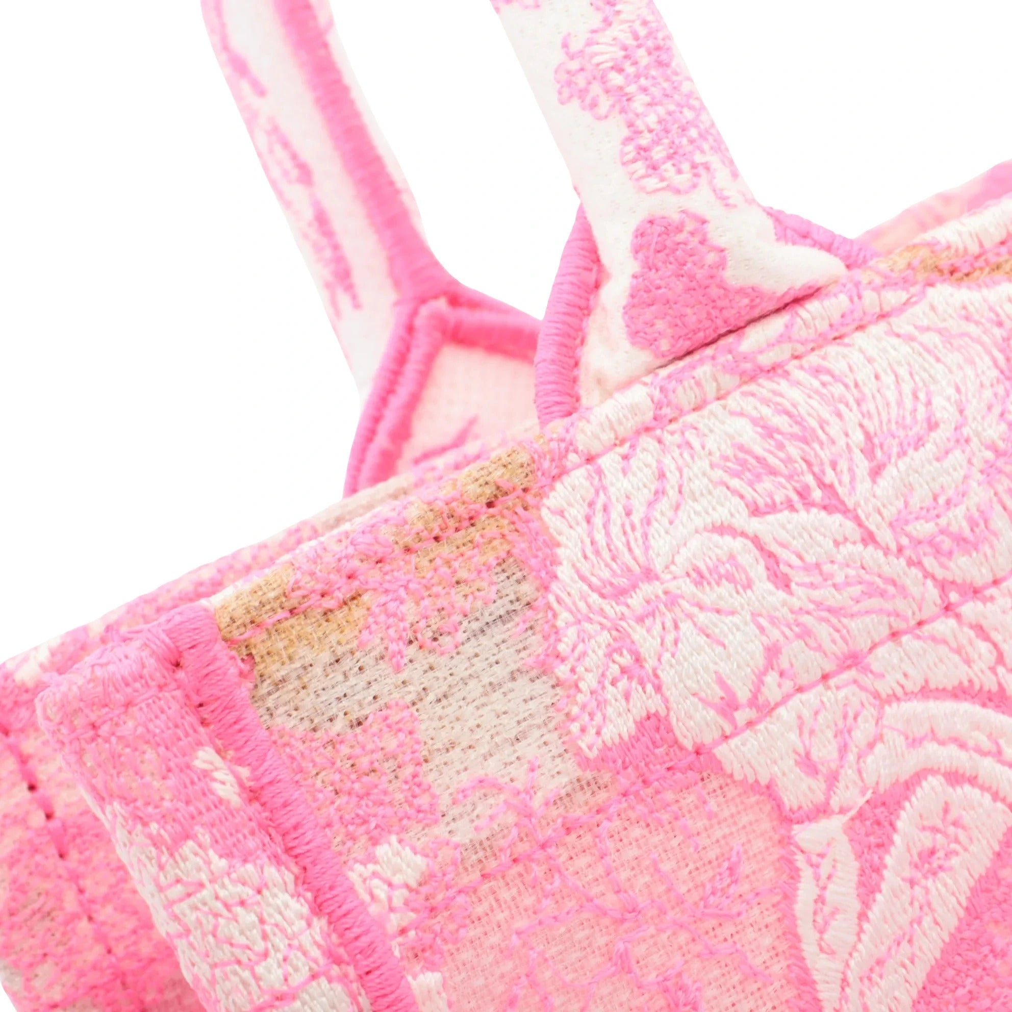Pre-Loved Book Tote Tote Toile de Jouy Embroidered Canvas Small, Pink
