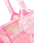 Pre-Loved Book Tote Tote Toile de Jouy Embroidered Canvas Small, Pink