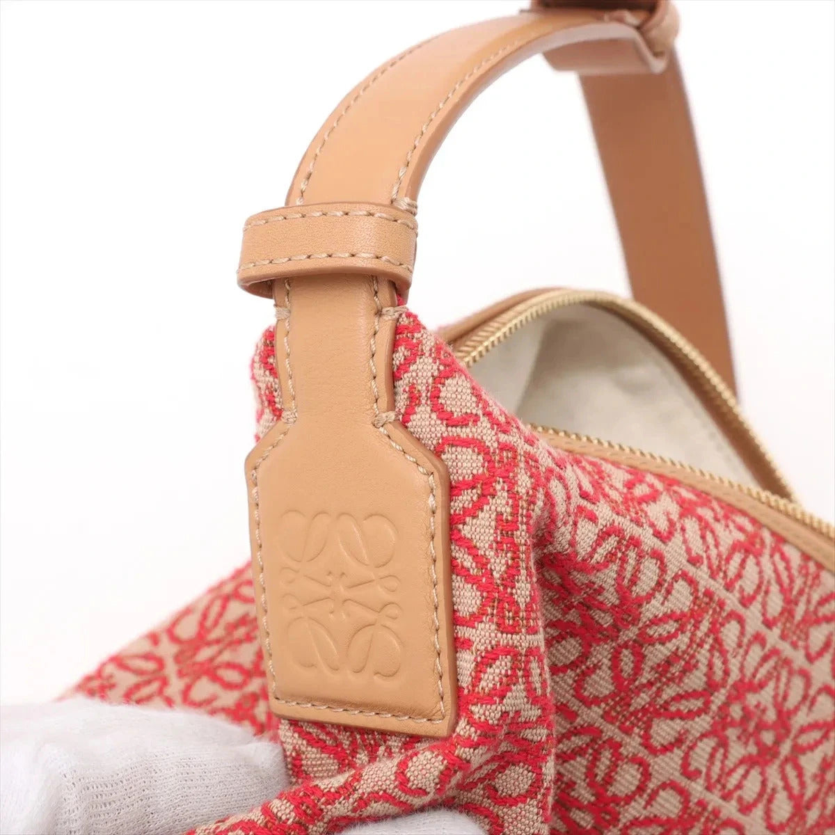 Pre-Loved Anagram Pochette Shoulder Bag Anagram Canvas Small with Gold Hardware, Red and Beige