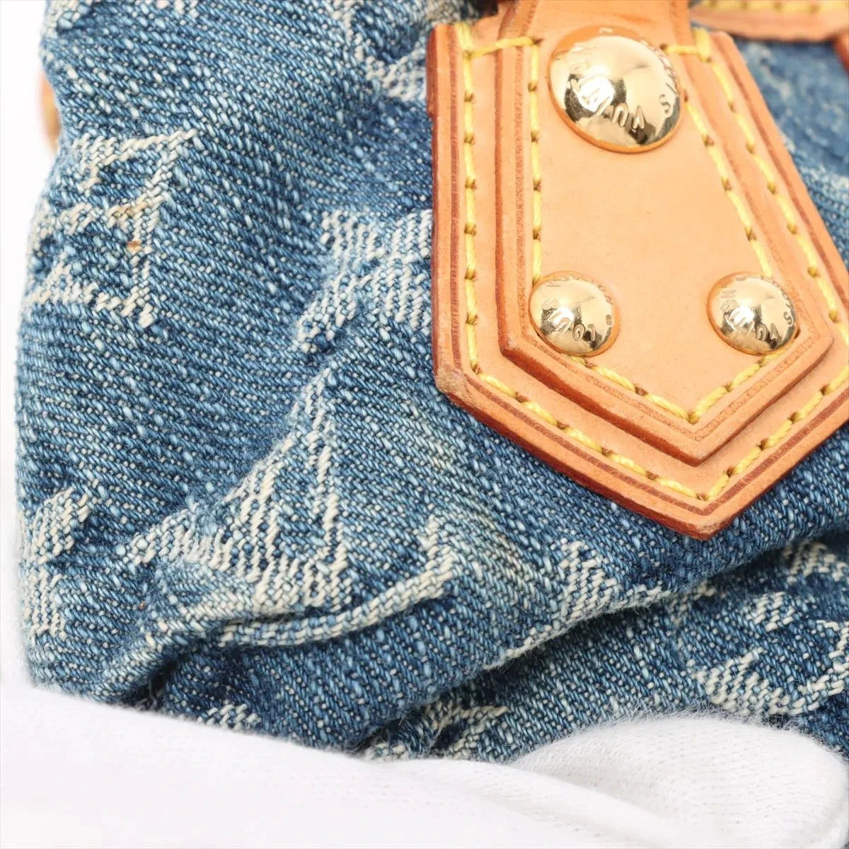 Pre-Loved Pleaty Handbag Monogram Denim Small with Gold Hardware, Blue