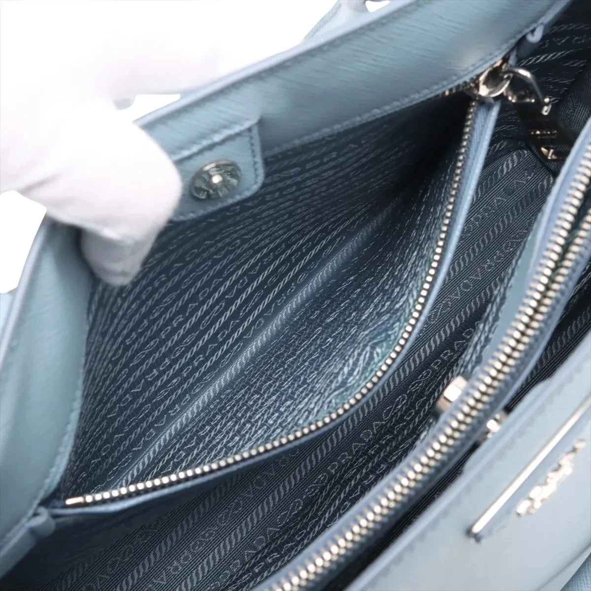 Pre-Loved Galleria Tote Leather Medium with Silver Hardware, Light Blue