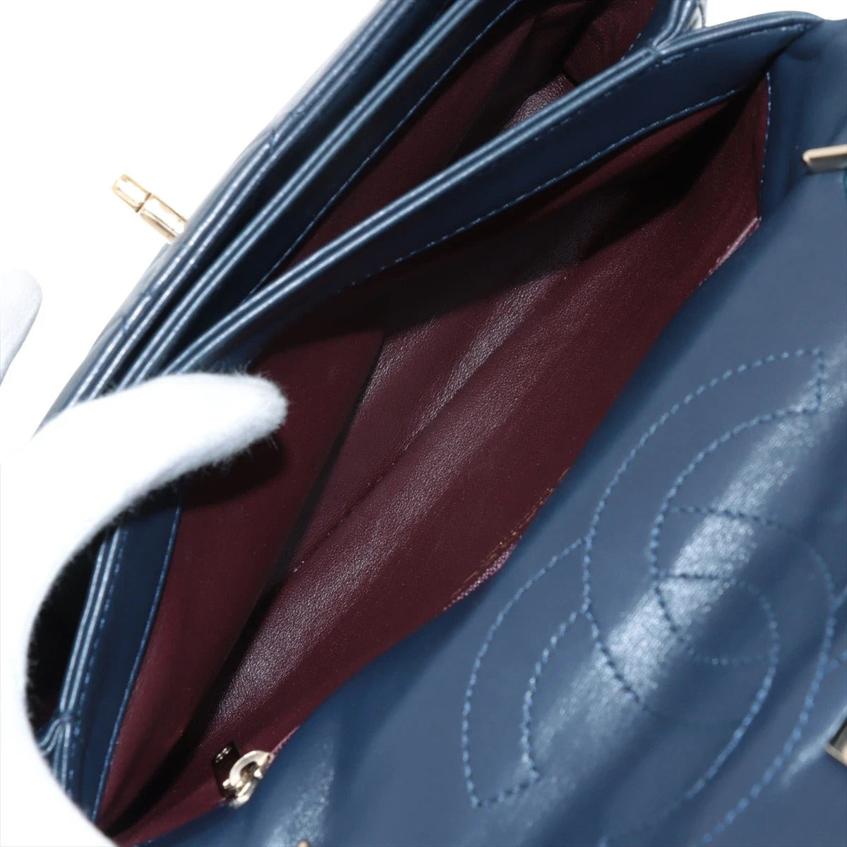 Pre-Loved Trendy CC Handbag Quilted Leather Small with Gold Hardware, Navy