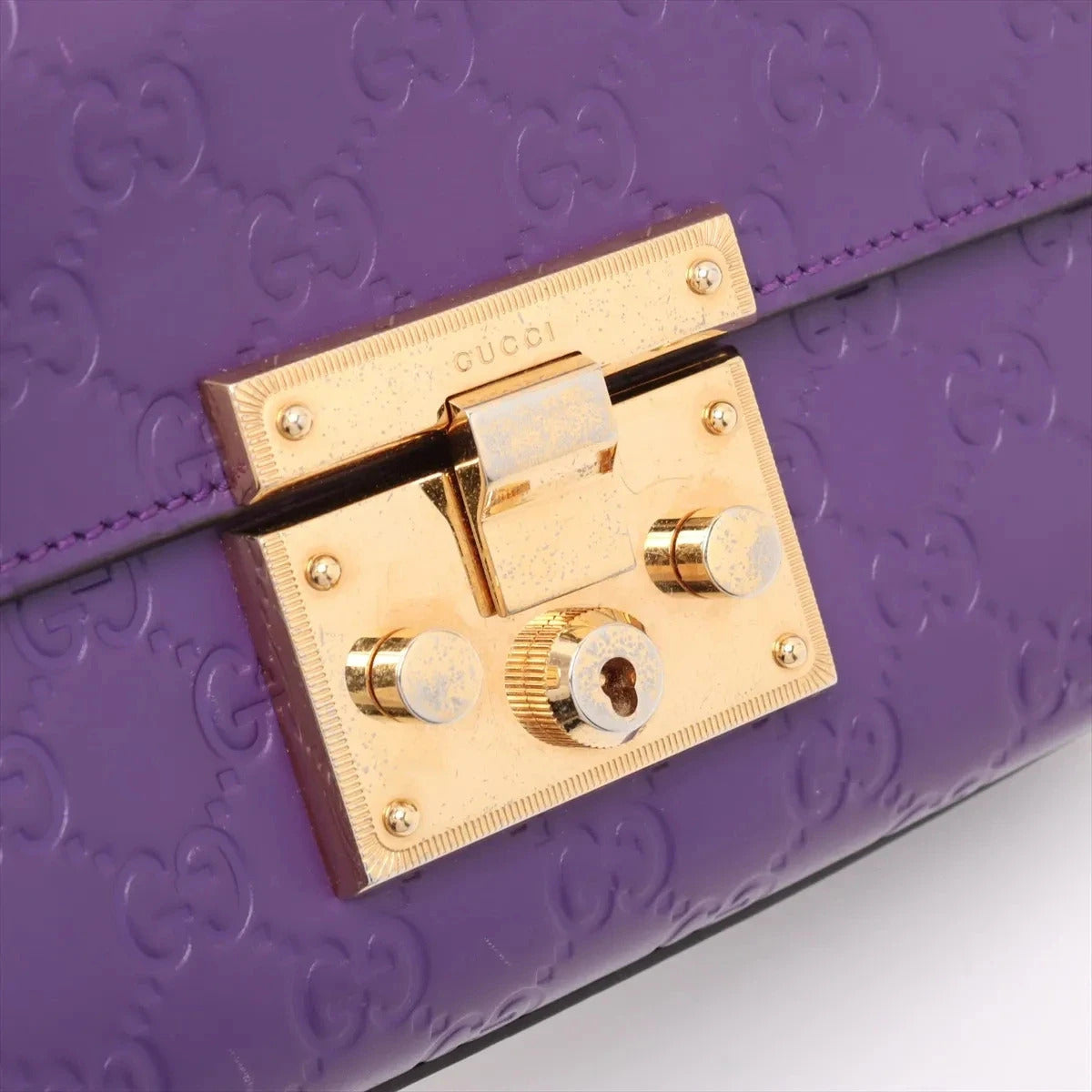Pre-Loved Padlock Shoulder Bag Monogram Leather Mini with Gold Hardware, Purple