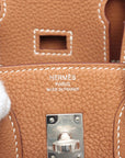 Pre-Loved Birkin Handbag Leather 25 with Palladium Hardware, Gold (Tan)