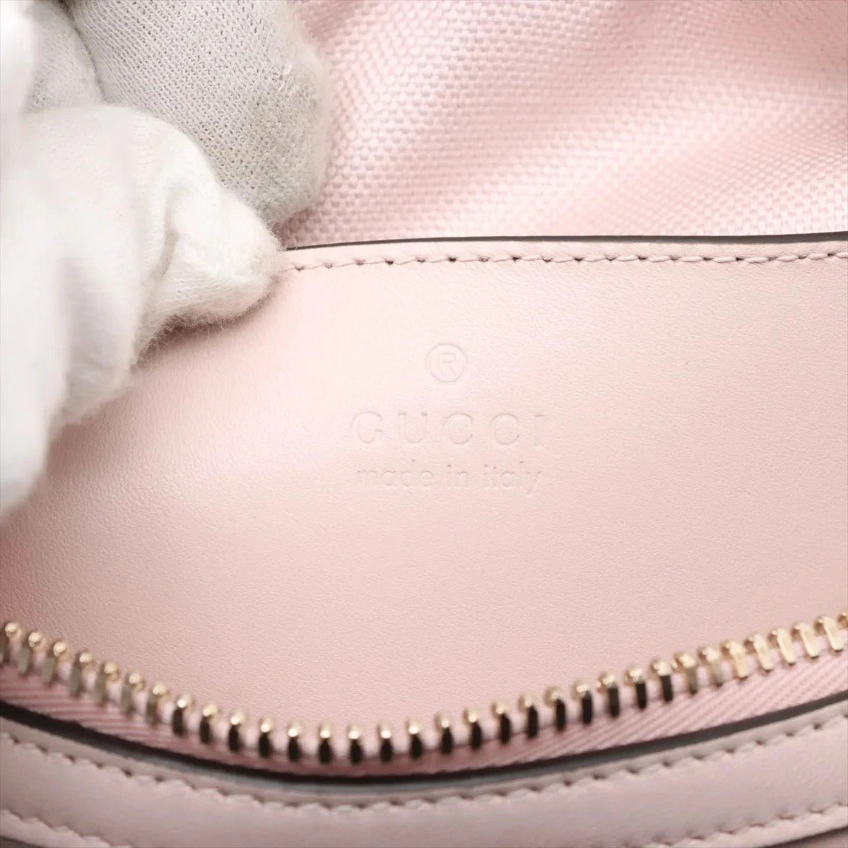 Pre-Loved Boston Bag Handbag Guccissima Leather Mini with Gold Hardware, Light Pink