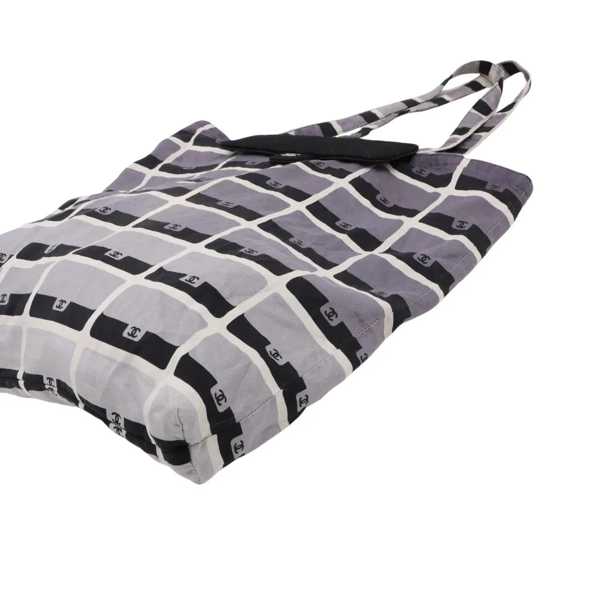Pre-Loved Quilted Flap Bag with Foldable Tote Crossbody Bag Quilted Canvas Mini with Silver Hardware, Black