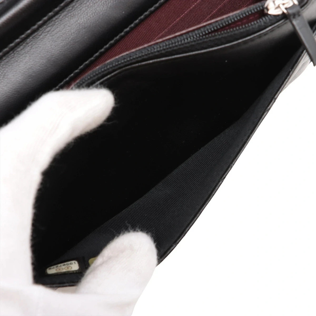Pre-Loved Wallet on Chain Crossbody Bag Quilted Leather with Silver Hardware, Black