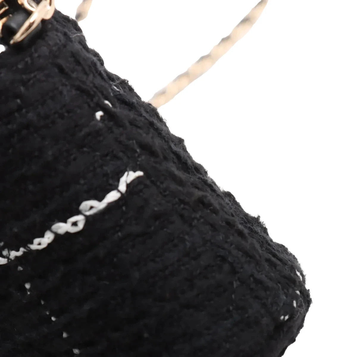 Pre-Loved Camera Bag Crossbody Bag Plaid Tweed Mini with Gold Hardware, Black and White