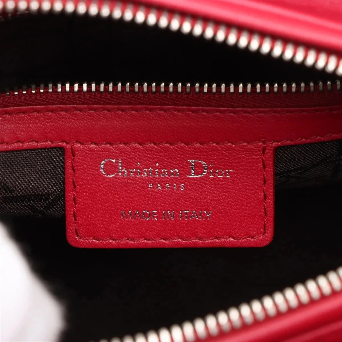 Pre-Loved Lady Dior Handbag Cannage Leather Medium with Silver Hardware, Red