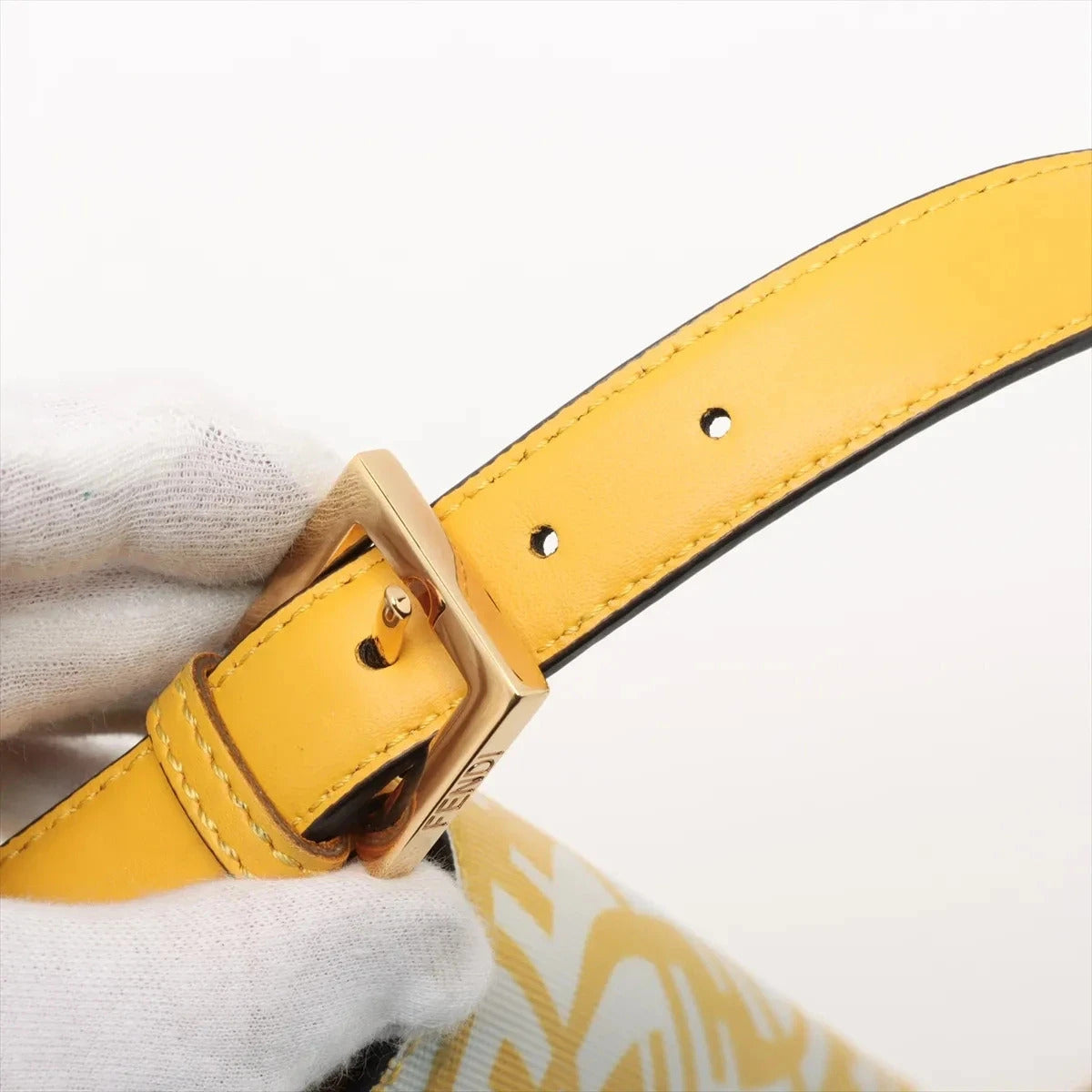 Pre-Loved Baguette Shoulder Bag FF Vertigo Coated Canvas with Gold Hardware, Yellow and White