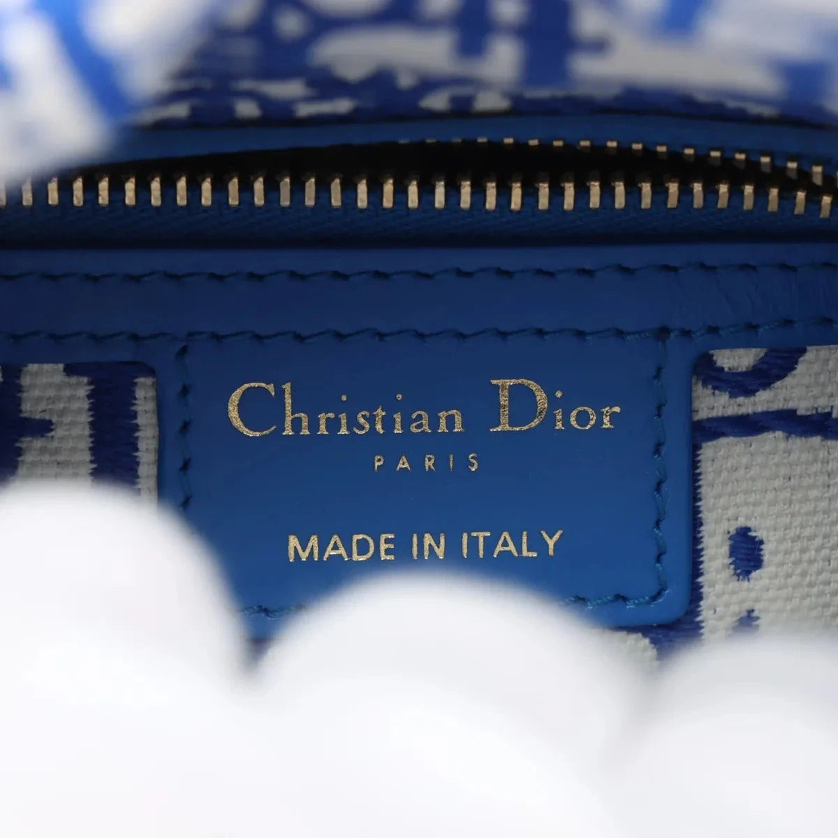 Pre-Loved Lady Dior Handbag Wicker Oblique Medium with Gold Hardware, Natural Beige and Blue