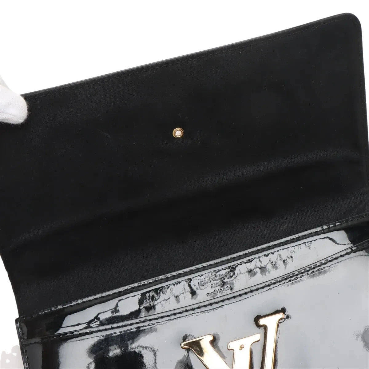 Pre-Loved Louise Clutch Patent Leather with Gold Hardware, Black