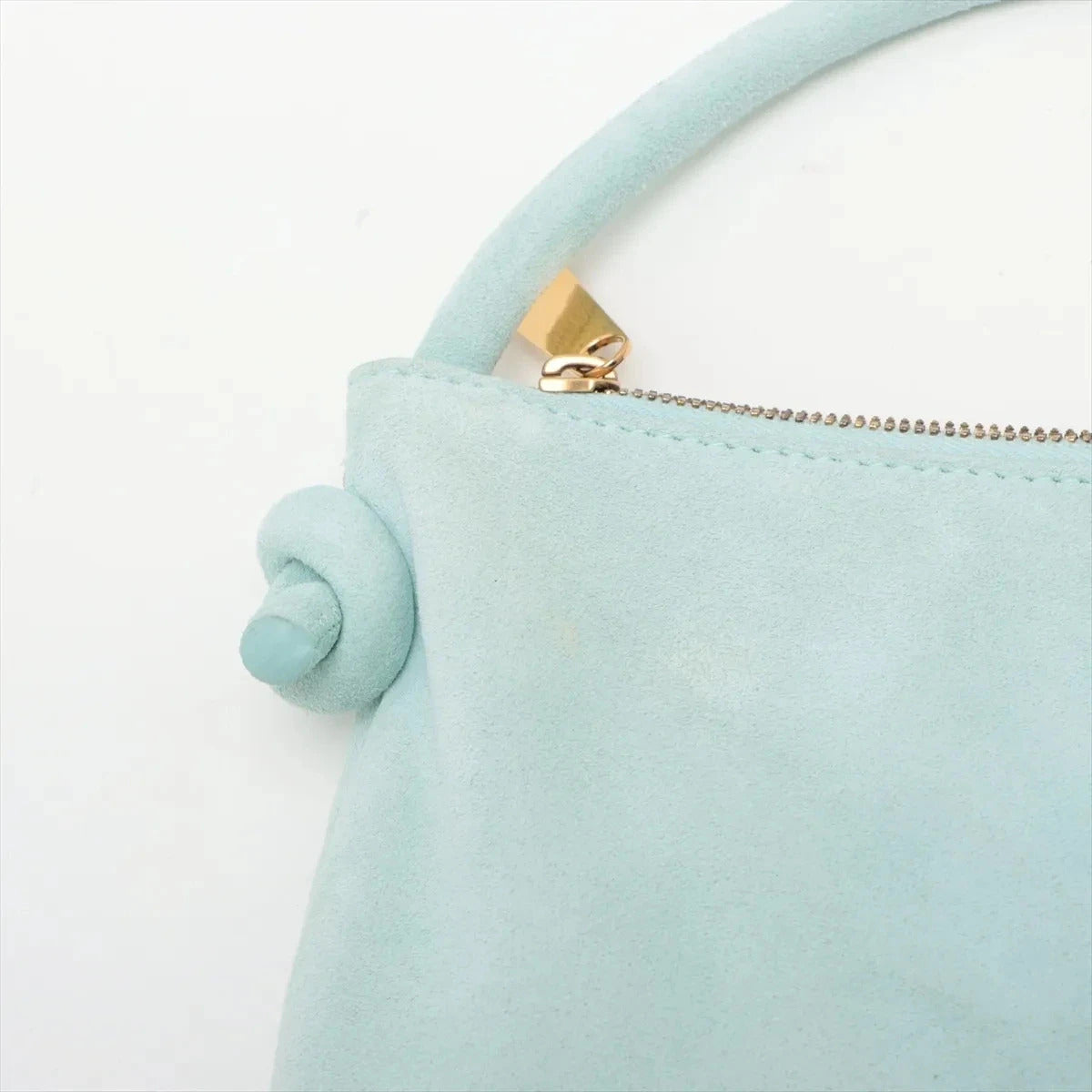 Pre-Loved Knot Shoulder Bag Suede Small with Gold Hardware, Light Blue
