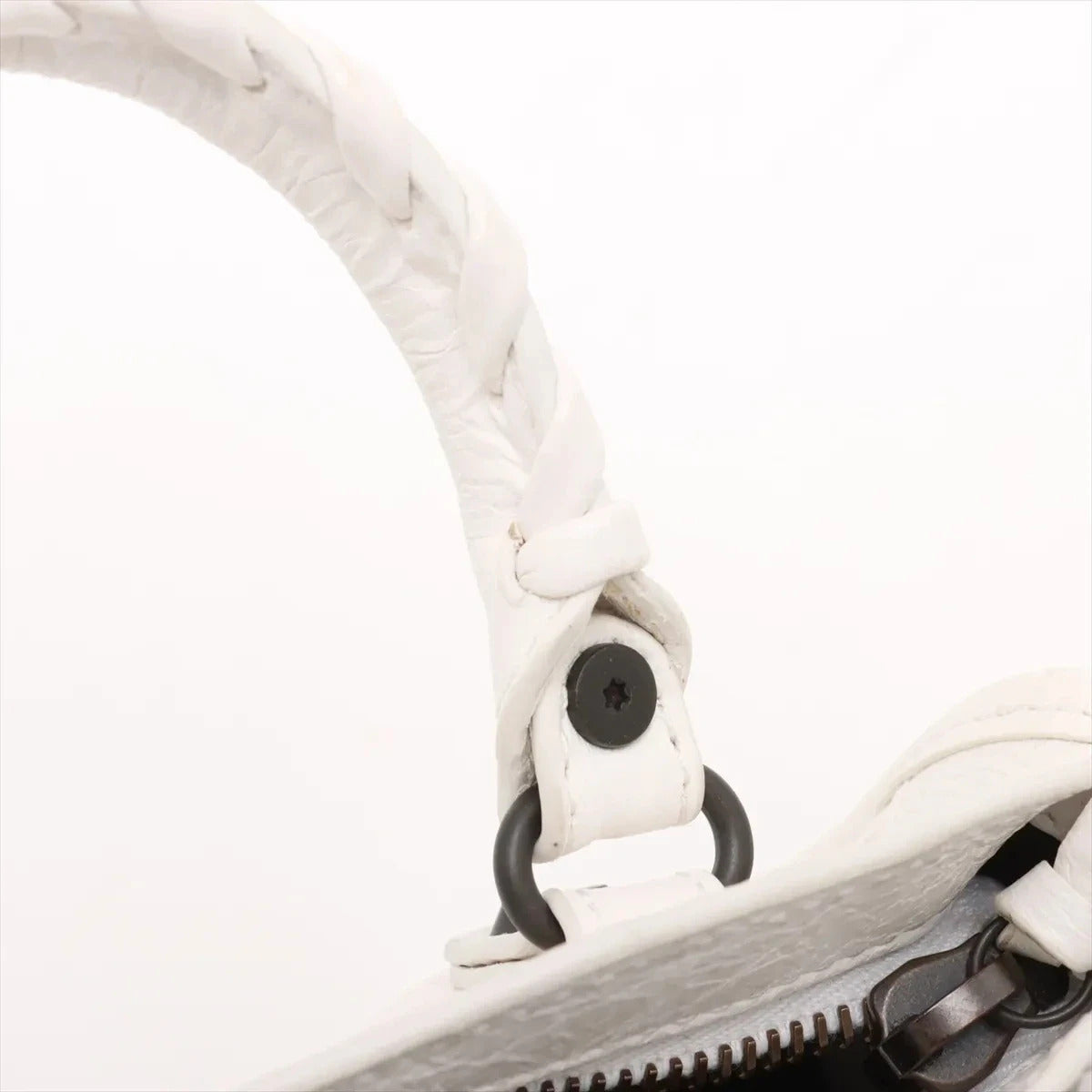 Pre-Loved Classic City Handbag Leather Mini with Aged Silver Hardware, White