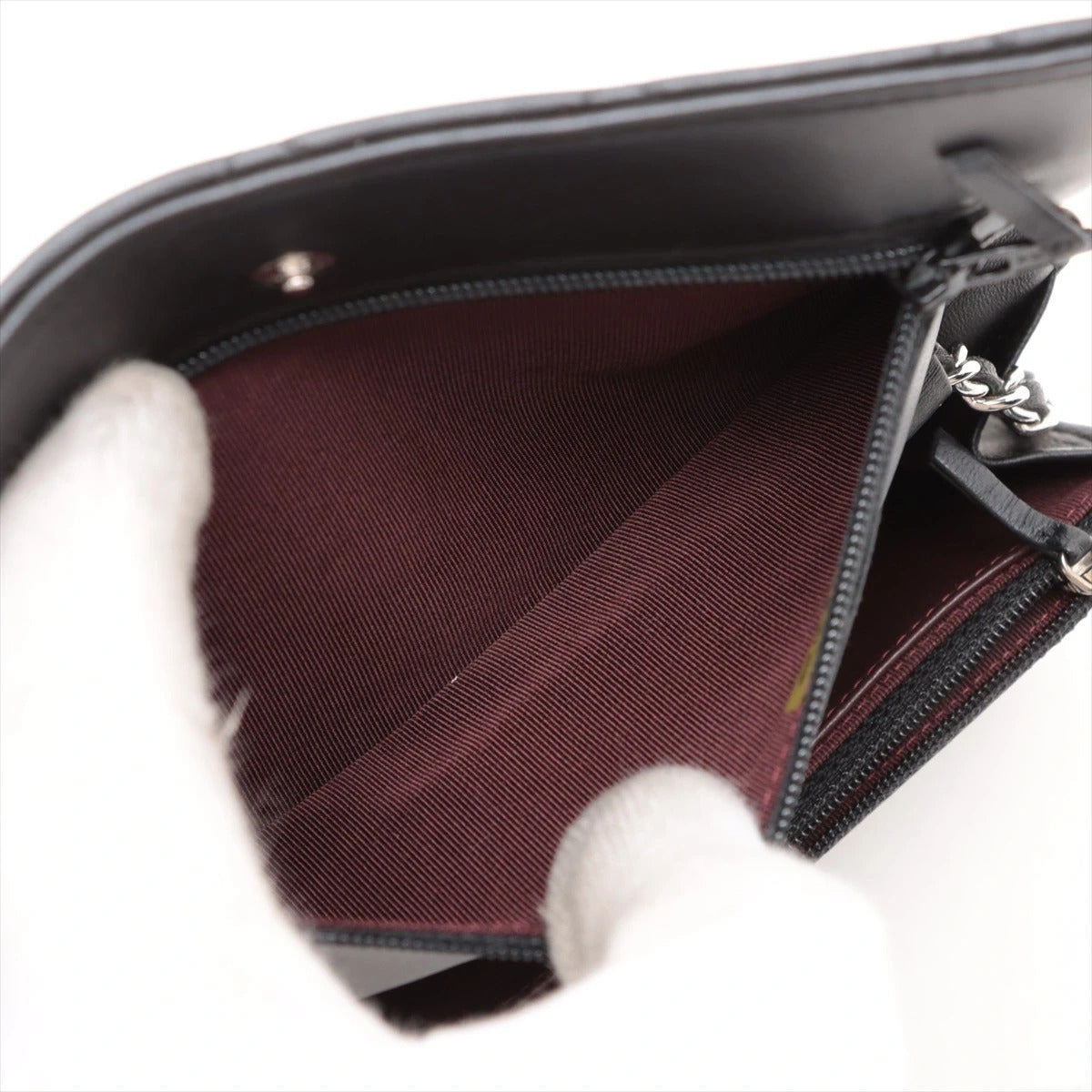 Pre-Loved Wallet on Chain Crossbody Bag Quilted Leather with Silver Hardware, Black