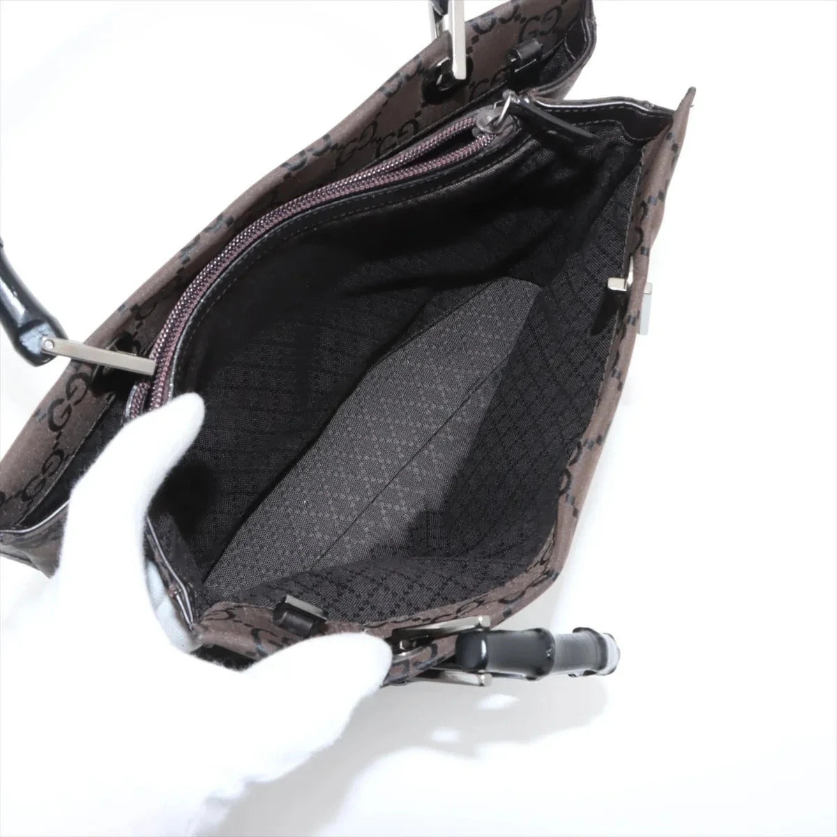 Pre-Loved Bamboo Tote Monogram Canvas with Silver Hardware, Brown