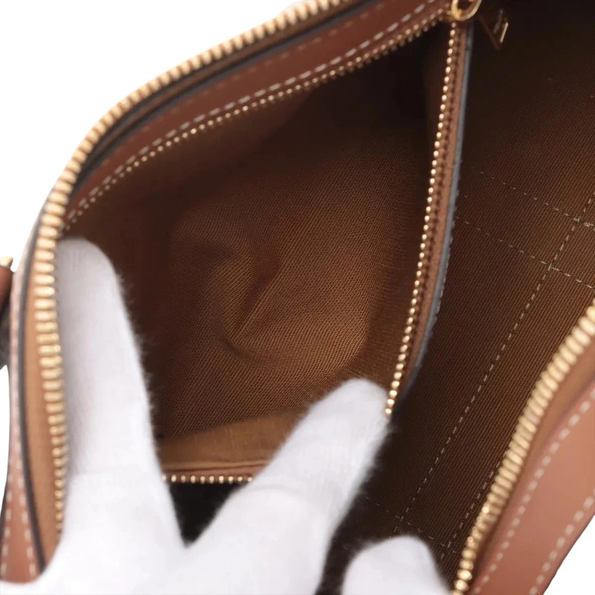 Pre-Loved Triomphe Boston Bag Handbag Triomphe Coated Canvas Small with Gold Hardware, Brown