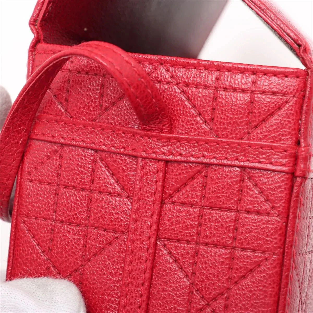 Pre-Loved Lady Dior Vanity Handbag Cannage Leather Mini with Silver Hardware, Red