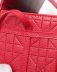 Pre-Loved Lady Dior Vanity Handbag Cannage Leather Mini with Silver Hardware, Red