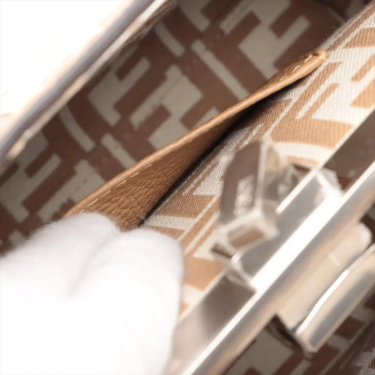 Pre-Loved Peekaboo Handbag Striped Canvas Mini with Silver Hardware, Brown and Beige