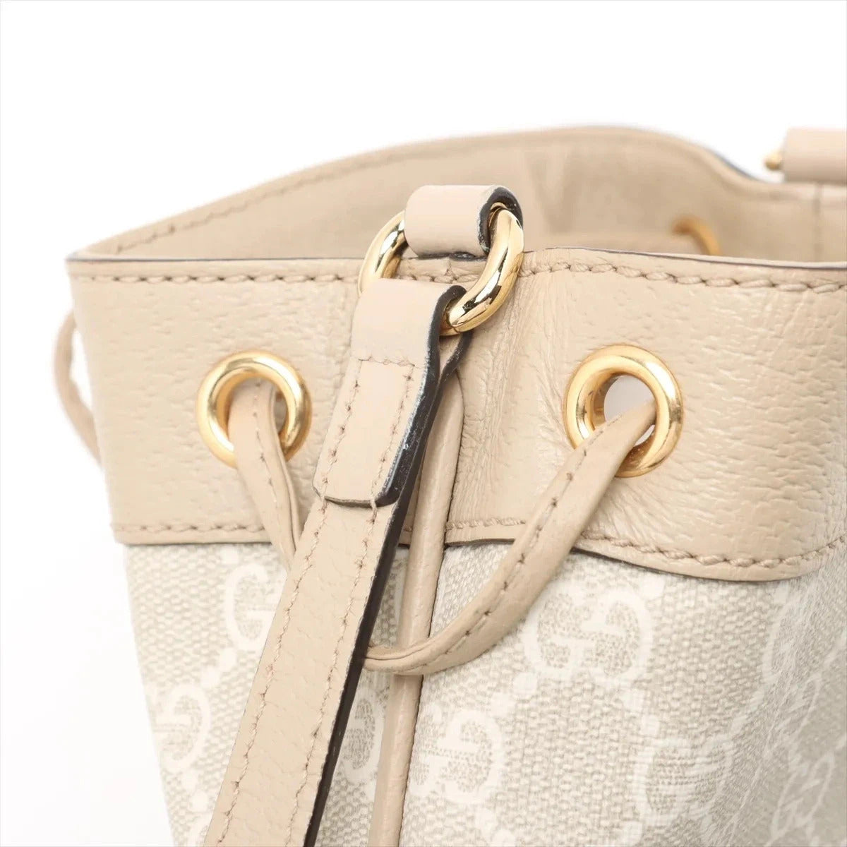Pre-Loved Ophidia Bucket Bag GG Supreme Coated Canvas Mini with Gold Hardware, Beige / White