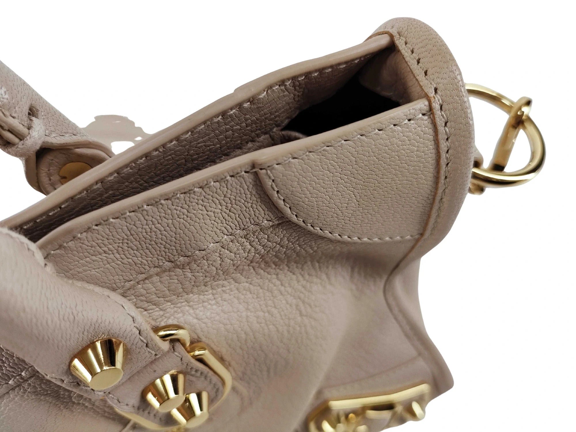 Pre-Loved Classic City Handbag Leather Small with Gold Hardware, Beige