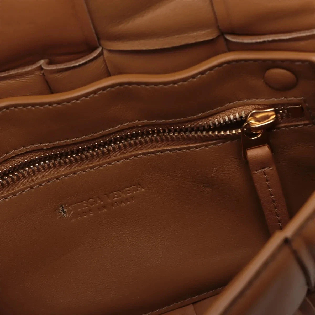 Pre-Loved Padded Cassette Crossbody Bag Intrecciato Leather Small with Gold Hardware, Tan