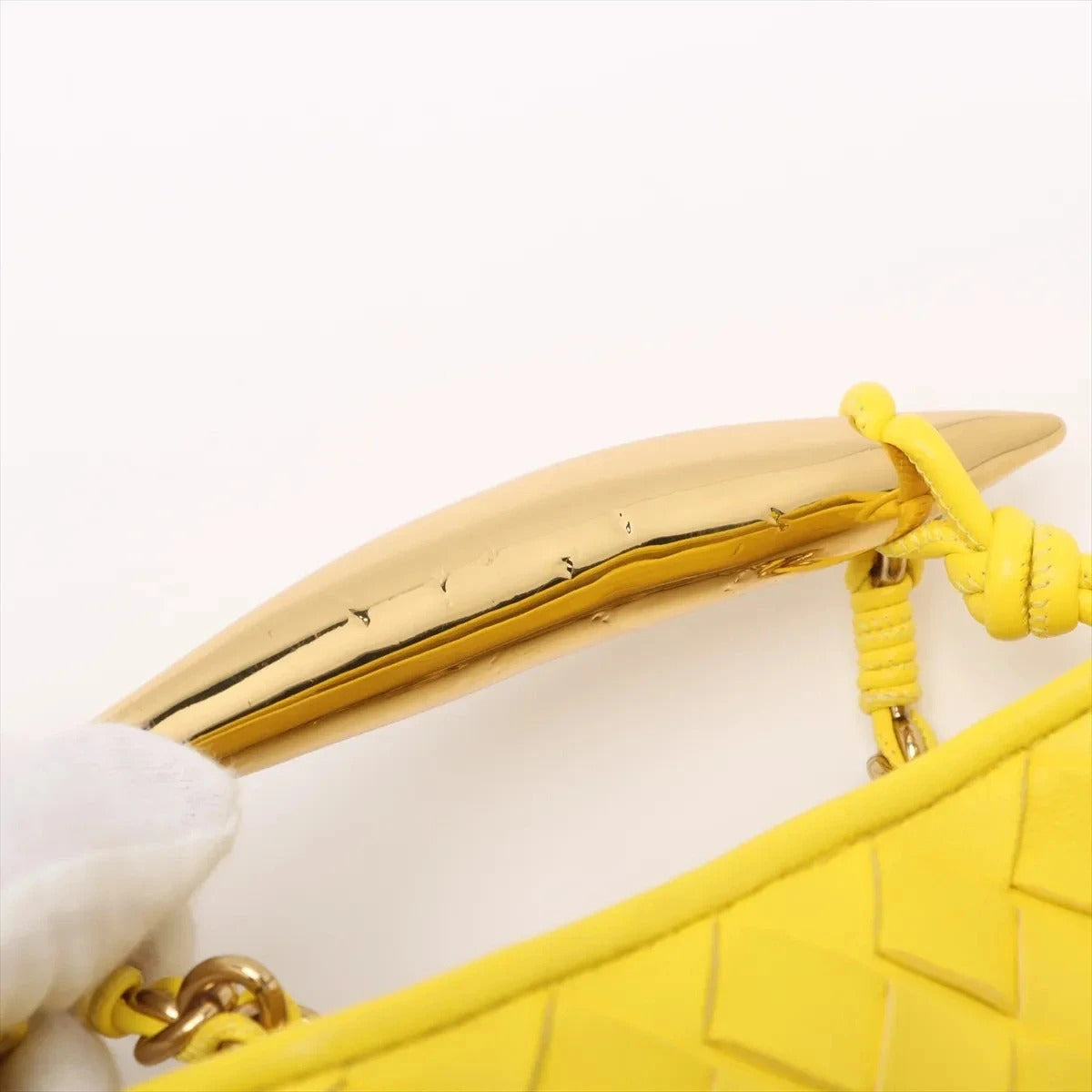 Pre-Loved Sardine Mini Shoulder Bag Intrecciato Leather Mini with Gold Hardware, Yellow