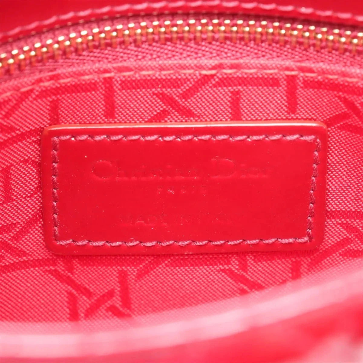 Pre-Loved Lady Dior Handbag Cannage Patent Leather Mini with Gold Hardware, Red