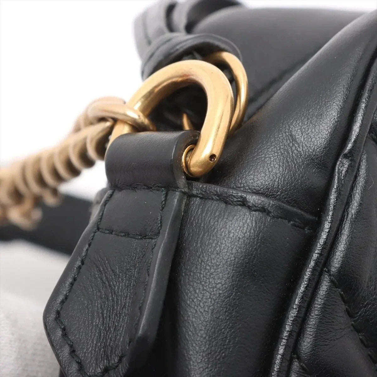 Pre-Loved GG Marmont Matelassé Camera Bag Crossbody Bag Quilted Leather Mini with Aged Gold Hardware, Black