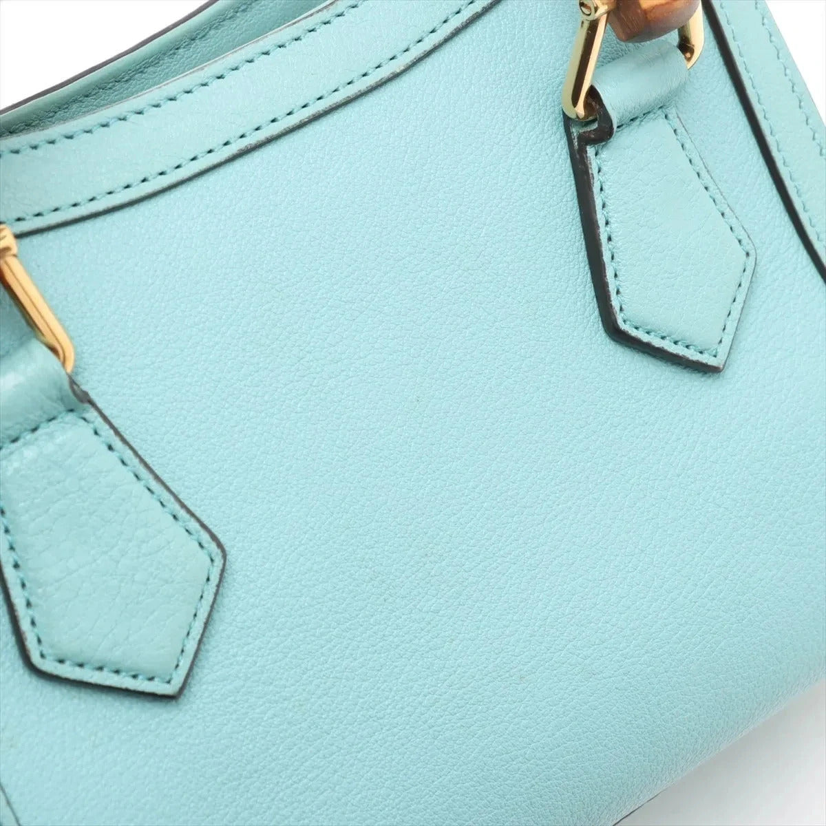 Pre-Loved Diana Bamboo Tote Leather Mini with Gold Hardware, Light Blue