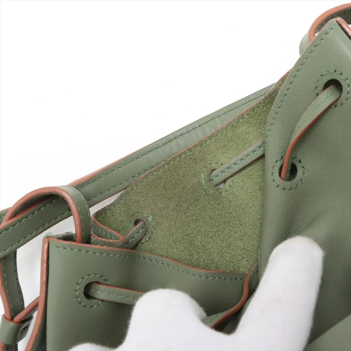 Pre-Loved Balloon Bucket Bag Leather Mini with Gold Hardware, Sage Green