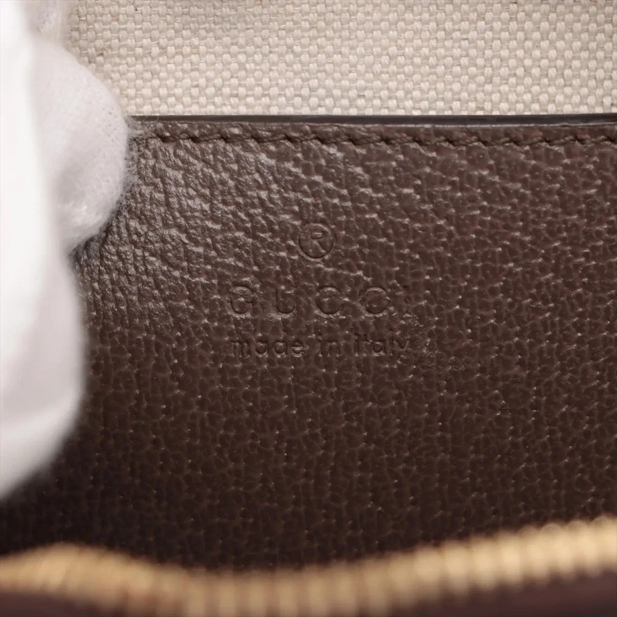 Pre-Loved Ophidia GG Mini Boston Handbag Monogram Coated Canvas Mini with Gold Hardware, Beige Ebony