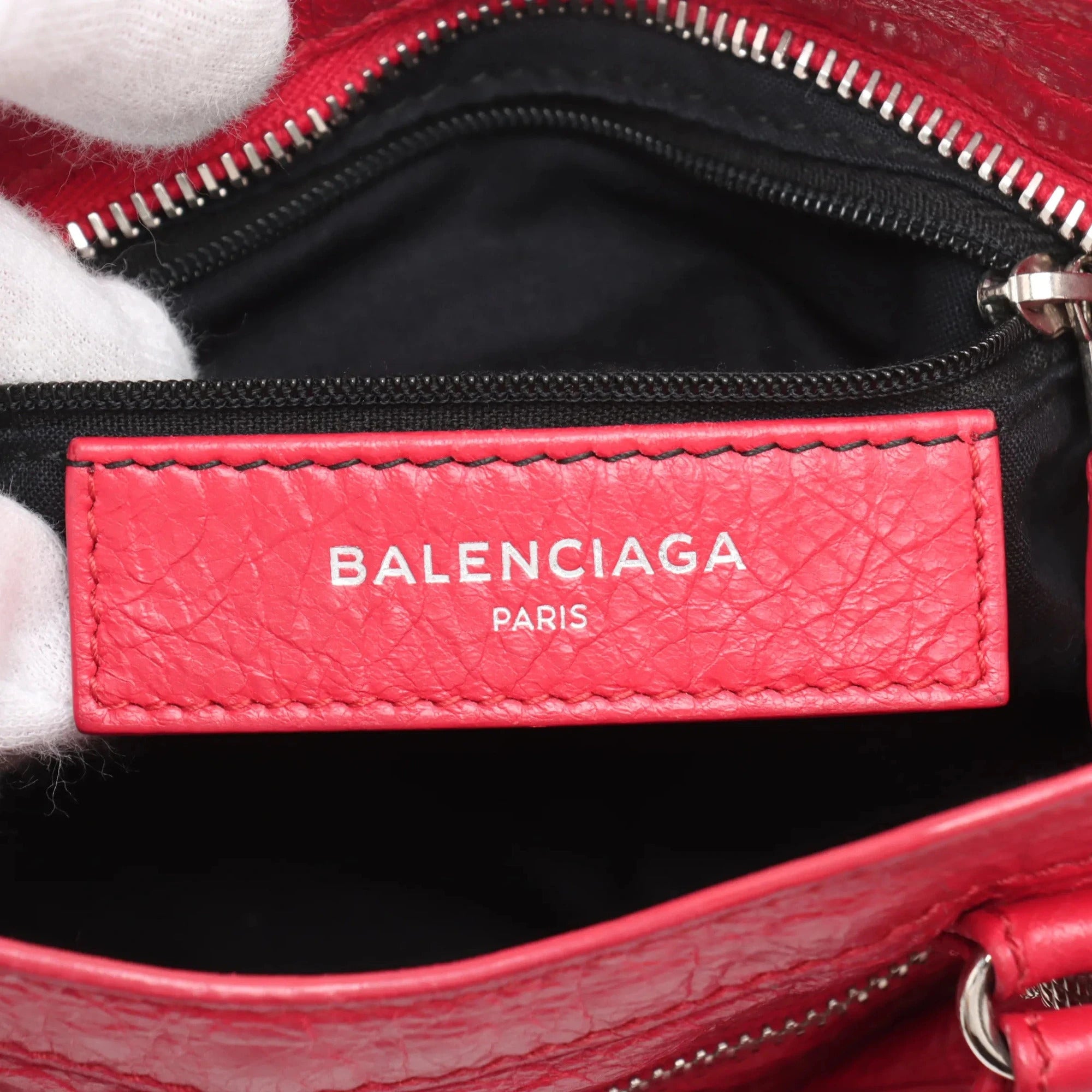 Pre-Loved Classic City Handbag Leather Mini with Silver Hardware, Red