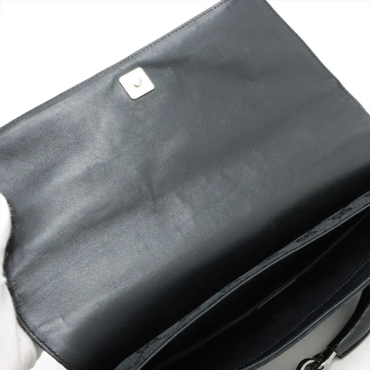 Pre-Loved Horsebit Chain Clutch Clutch Monogram Coated Canvas with Silver Hardware, Black