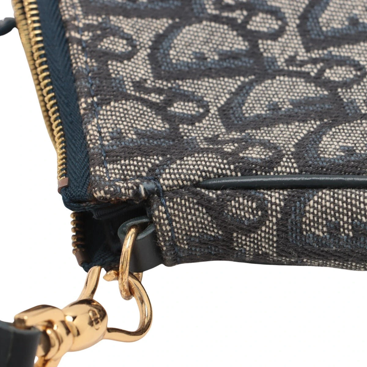 Pre-Loved Saddle Pochette Shoulder Bag Oblique Coated Canvas Mini with Gold Hardware, Navy Blue