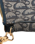 Pre-Loved Saddle Pochette Shoulder Bag Oblique Coated Canvas Mini with Gold Hardware, Navy Blue