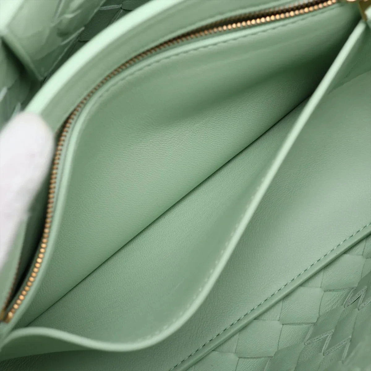 Pre-Loved Andiamo Tote Intrecciato Leather Small with Gold Hardware, Mint Green