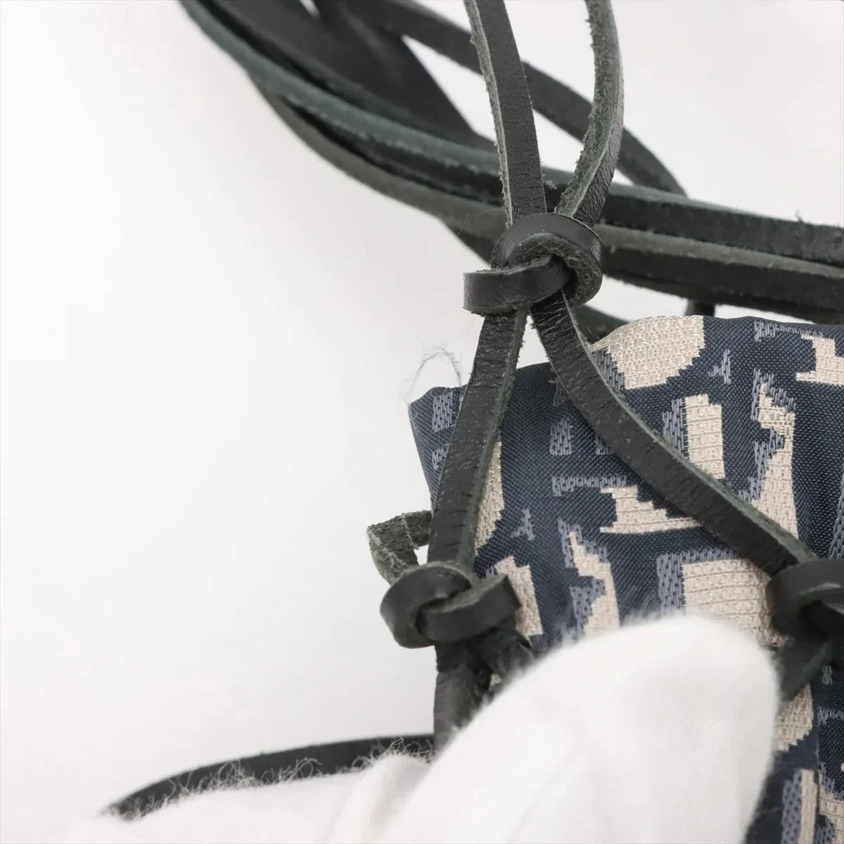Pre-Loved Oblique Net Tote Tote Oblique Coated Canvas with Gold Hardware, Navy Blue and Beige
