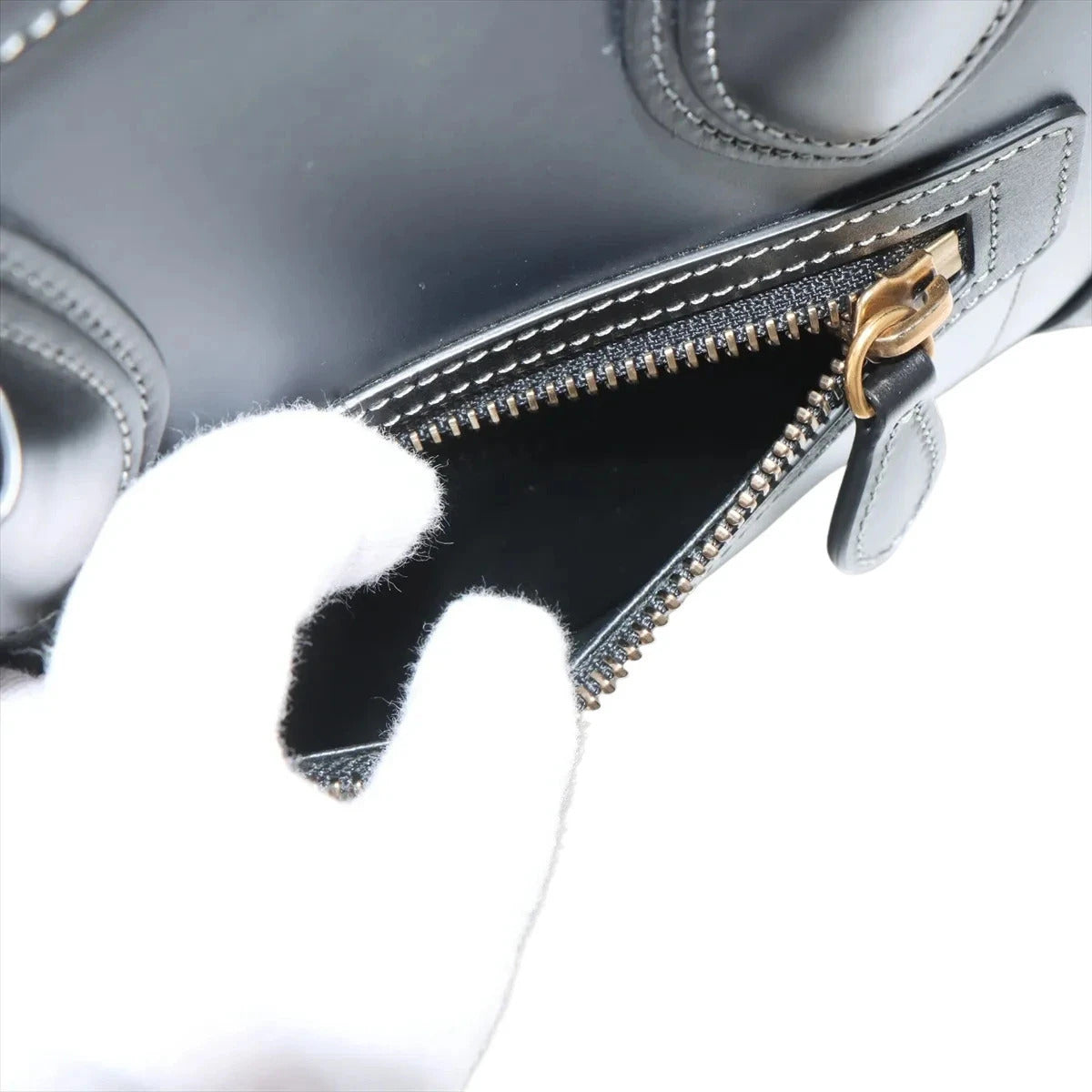 Pre-Loved Luggage Tote Leather Micro with Gold Hardware, Black and Grey