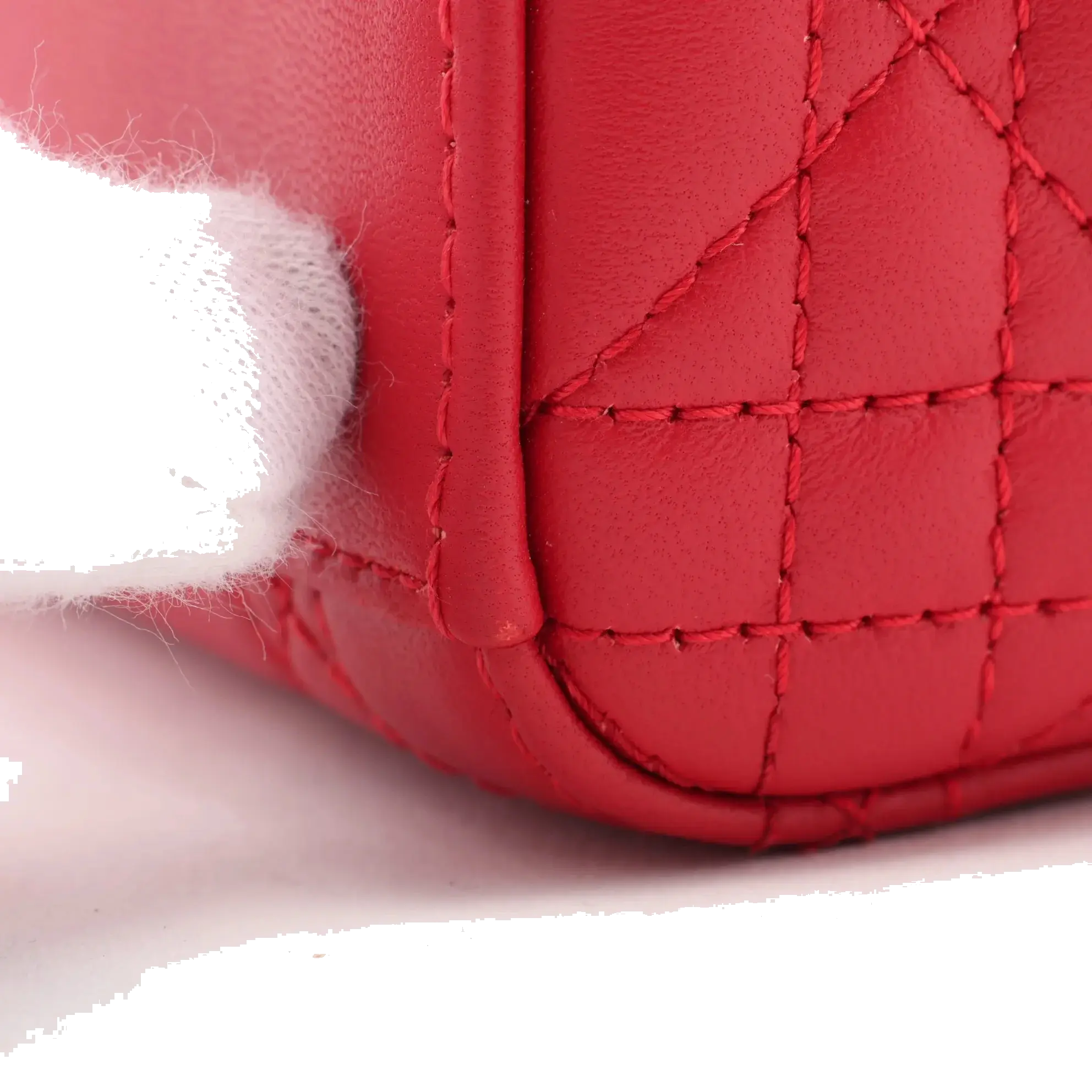 Pre-Loved Lady Dior Handbag Cannage Leather Mini with Gold Hardware, Red